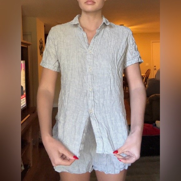 Quince Striped Button-Up Shirt and Shorts Pajamas - Picture 2 of 4